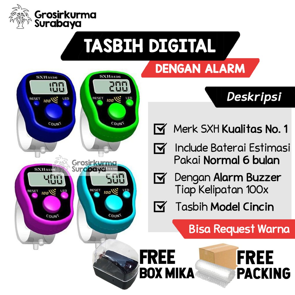 Tasbih Digital LED ALARM BUZZER Model Cincin Box Mika Miniatur Arab Sholat Wirid Souvenir Nikah