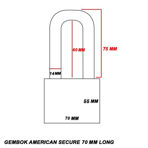 American  - Gembok Secure 70 mm Panjang - Anti Potong, Anti Acid - Strong