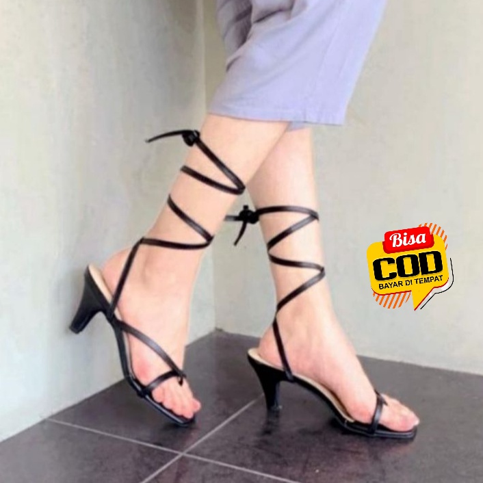 Sendal High Heels Tali Lilit Panjang Sandal Kondangan Haihils Hak Tinggi 7cm Fashion Remaja Wanita C