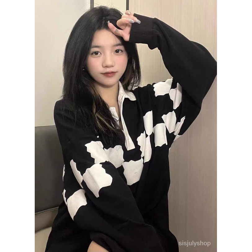 Musim Gugur dan Musim Dingin Lengan Panjang T-shirt 2022 Versi Korea Pasangan Hip-Hop Hitam dan Puti