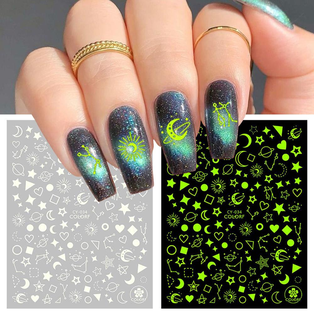 AUGUSTINA Agustina Dekorasi Nail Art 3D Bintang Bulan Kupu-Kupu Manicure Transfer Decals Glow In The Dark