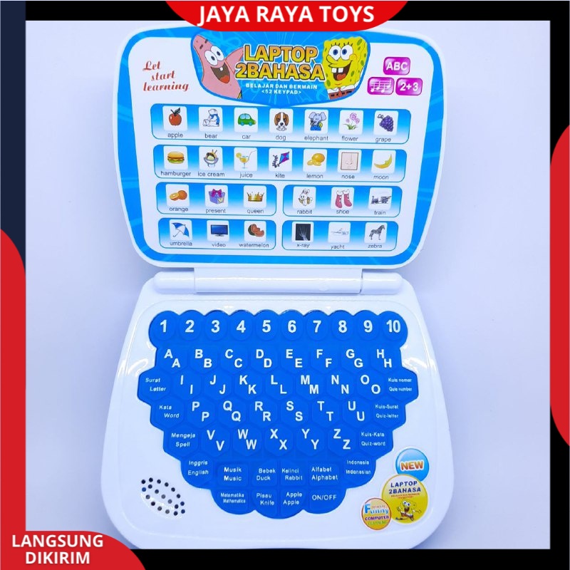 MAINAN EDUKASI ANAK MINI LAPTOP 2 BAHASA TANPA LAYAR BERKARAKTER UNTUK BELAJAR DAN BERMAIN ADA SUARA