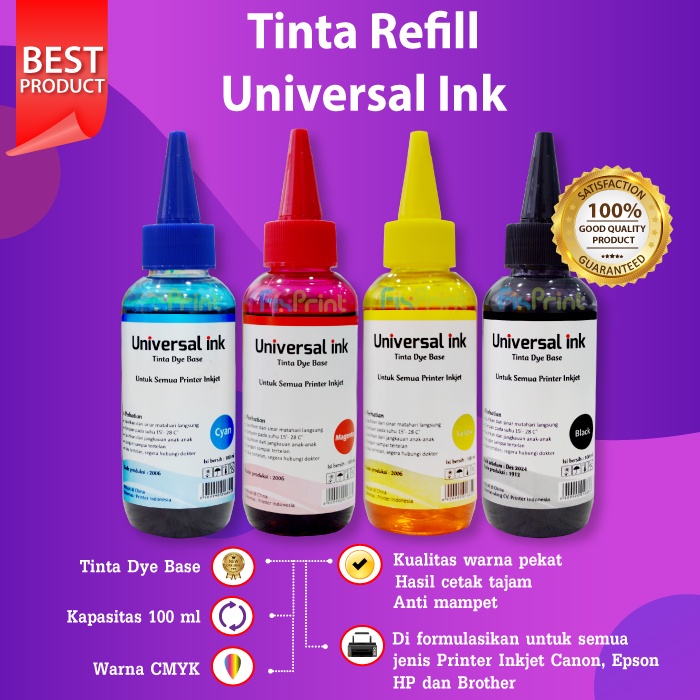 Jual Tinta Refill Universal Ink 100ml Printer Canon Epsn Xp Brther 790 664 Bt5000 Bt6000 Gt51 3332