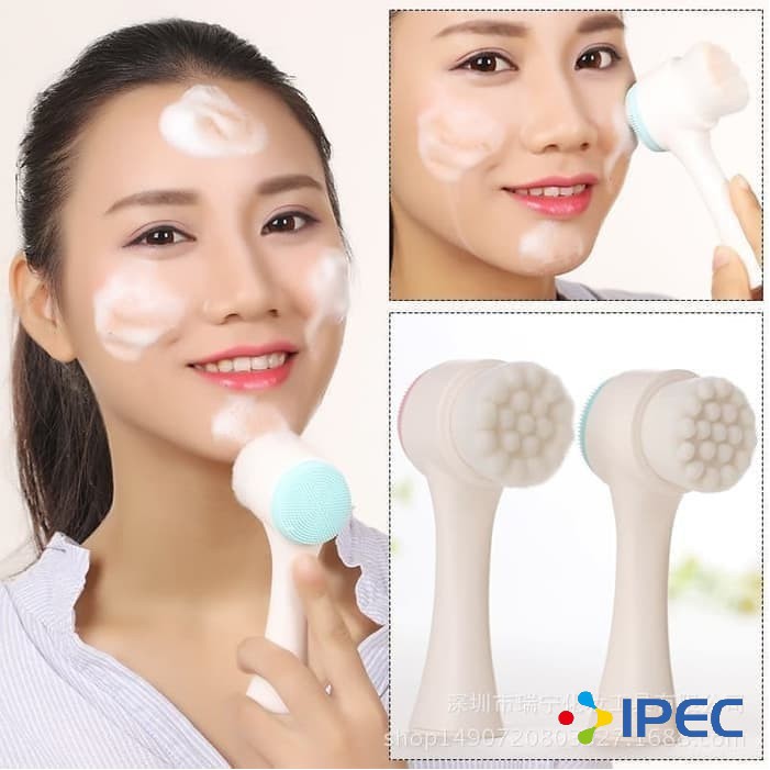 Alat Cuci Muka 2in1 3D Silicon Brush Facial Kuas Pembersih Wajah Cleansing Silikon Bulu Halus