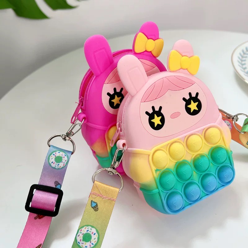 Tas Pop it Anak Lucu Import - Tas Selempang Anak Karakter Rabbit Girls - Tas Pop It Terbaru Import - Tas Anak Lucu Pop It Fidget Toys [JL14]