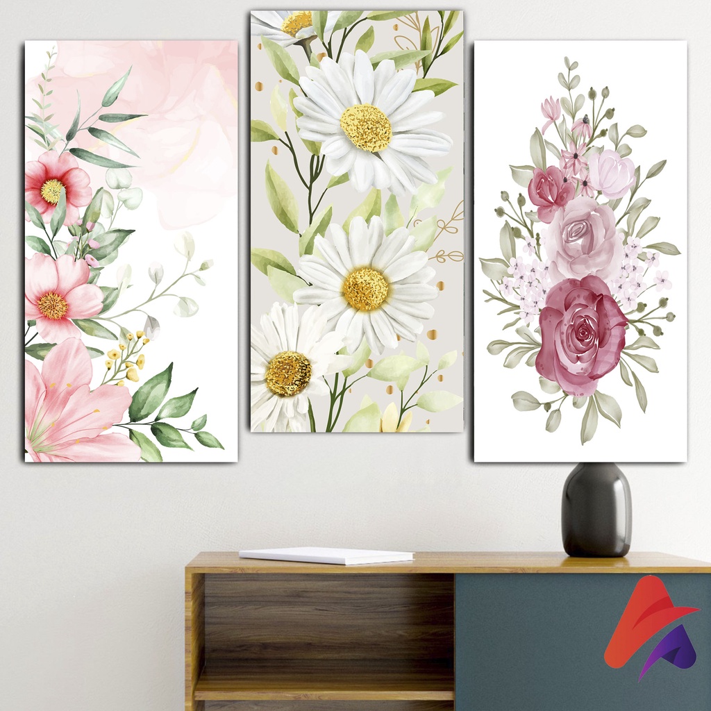 HIASAN DINDING BUNGA FLOWERS ART (15X30 CM) ABSTRAK BUNGA WALL DECOR HIASAN DINDING KAMAR PAJANGAN RUANGAN POSTER KAYU GAMBAR BUNGA ART