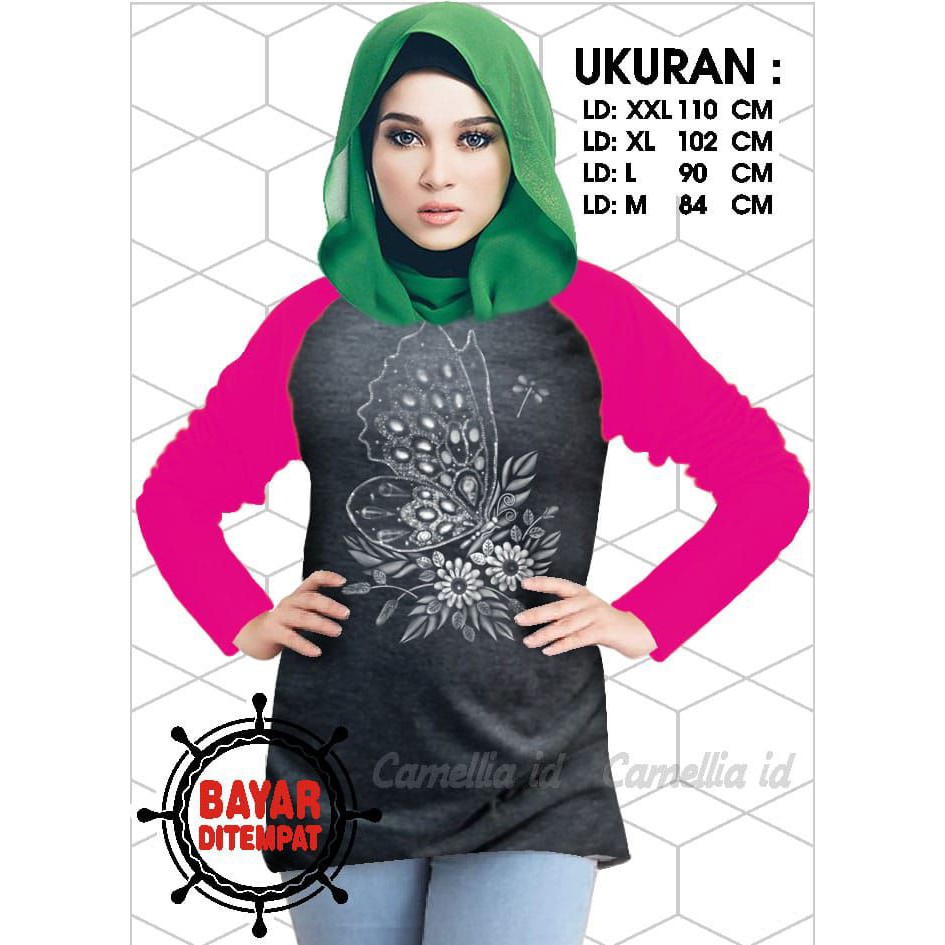 Kaos Raglan (KUPU2)/Kaos Wanita Lengan Panjang/ Kaos Wanita/ Kaos Cewek/ Kaos Oblong/Misty