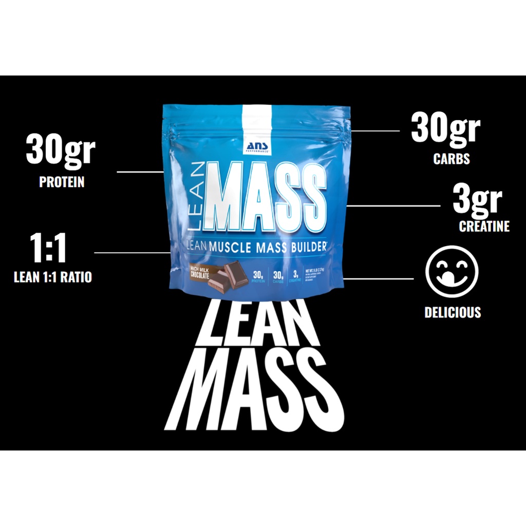 ANS Performance Lean Mass 5 Lb Mass Gainer untuk Bulking Kering 30 gr Protein 30 gr Carbohidrat