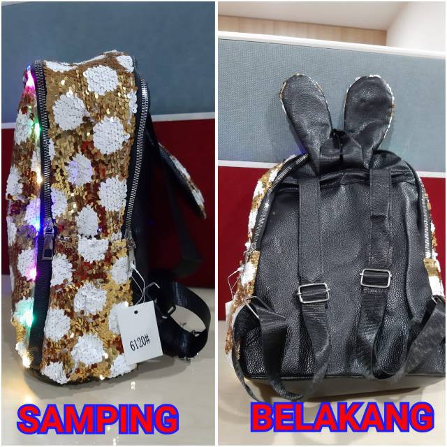 TAS RANSEL SEKOLAH ANAK PEREMPUAN KARAKTER LOL SEQUIN LAMPU LED MATA DAN KELILING TAS MUSIK NYALA SS