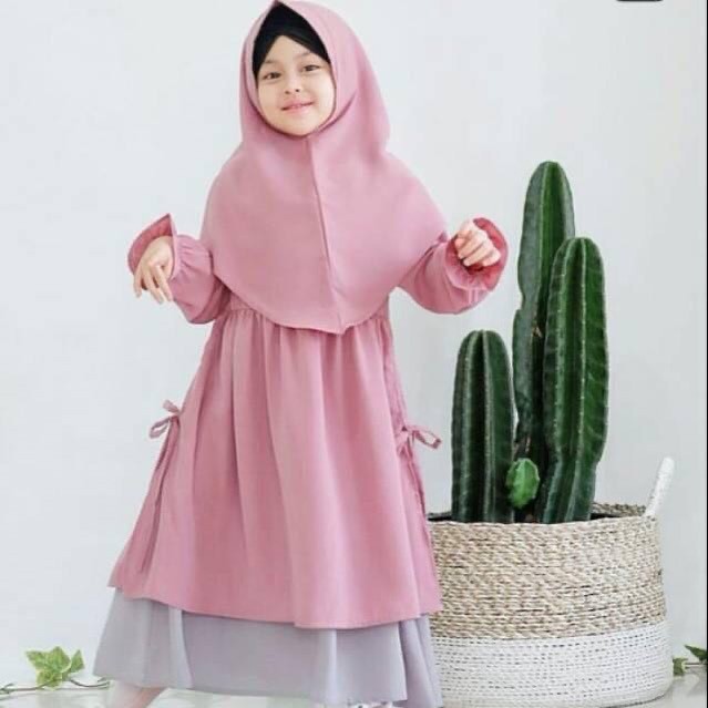 Leticia Kids / Dress / Gamis Anak 2-10 Tahun / S, M, L, XL Gamis Syari Set Khimar / Gamis Anak / Gam