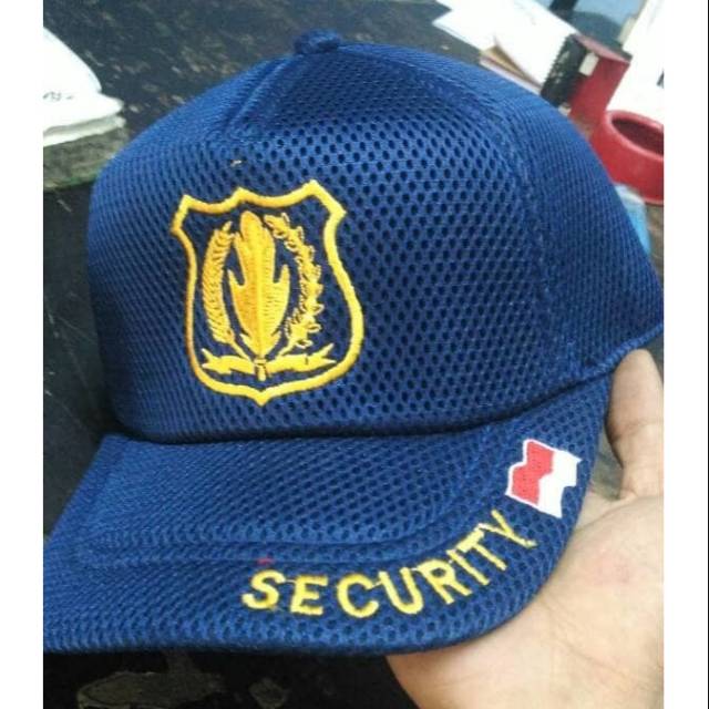 Topi security biru logo kuning