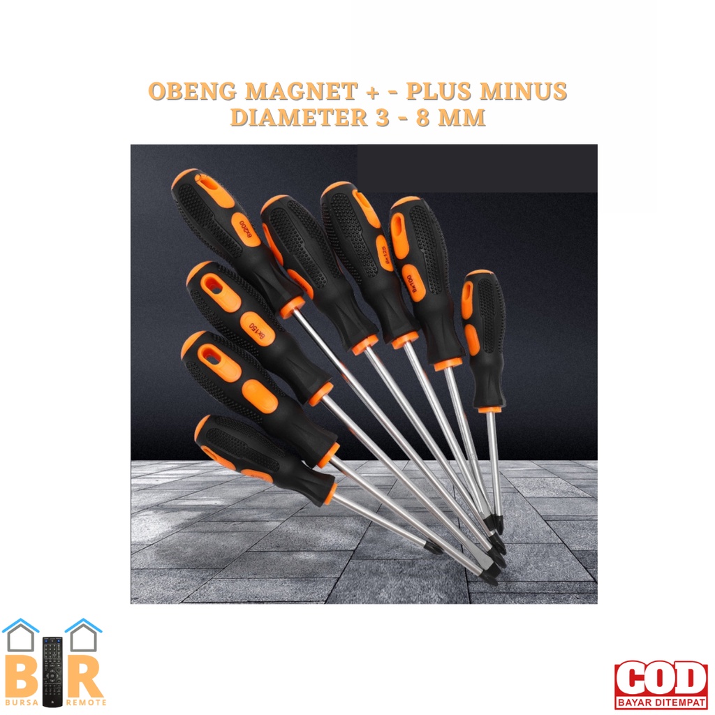 Obeng Magnet Gagang Karet Plus Minus 5MM 6MM 8MM