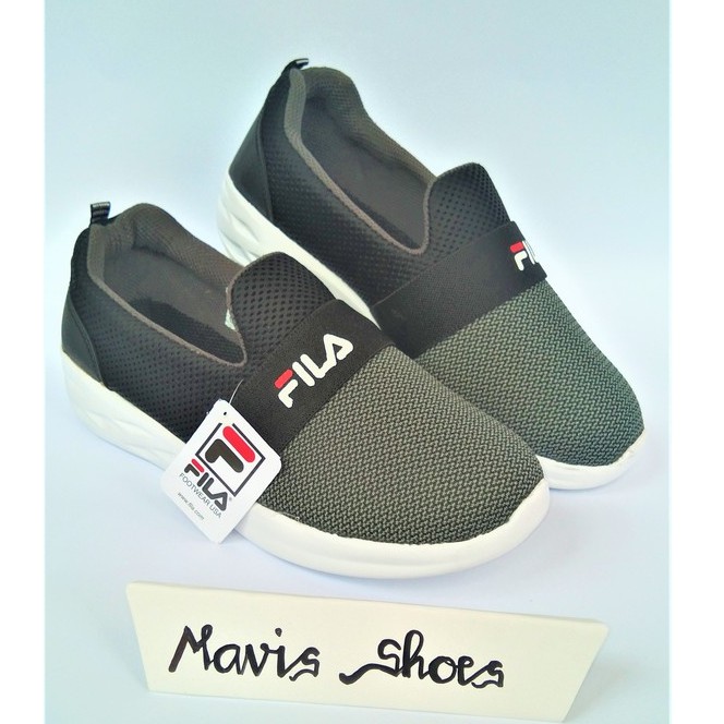 SEPATU FILA SLIP ON (BLACK - GREY)