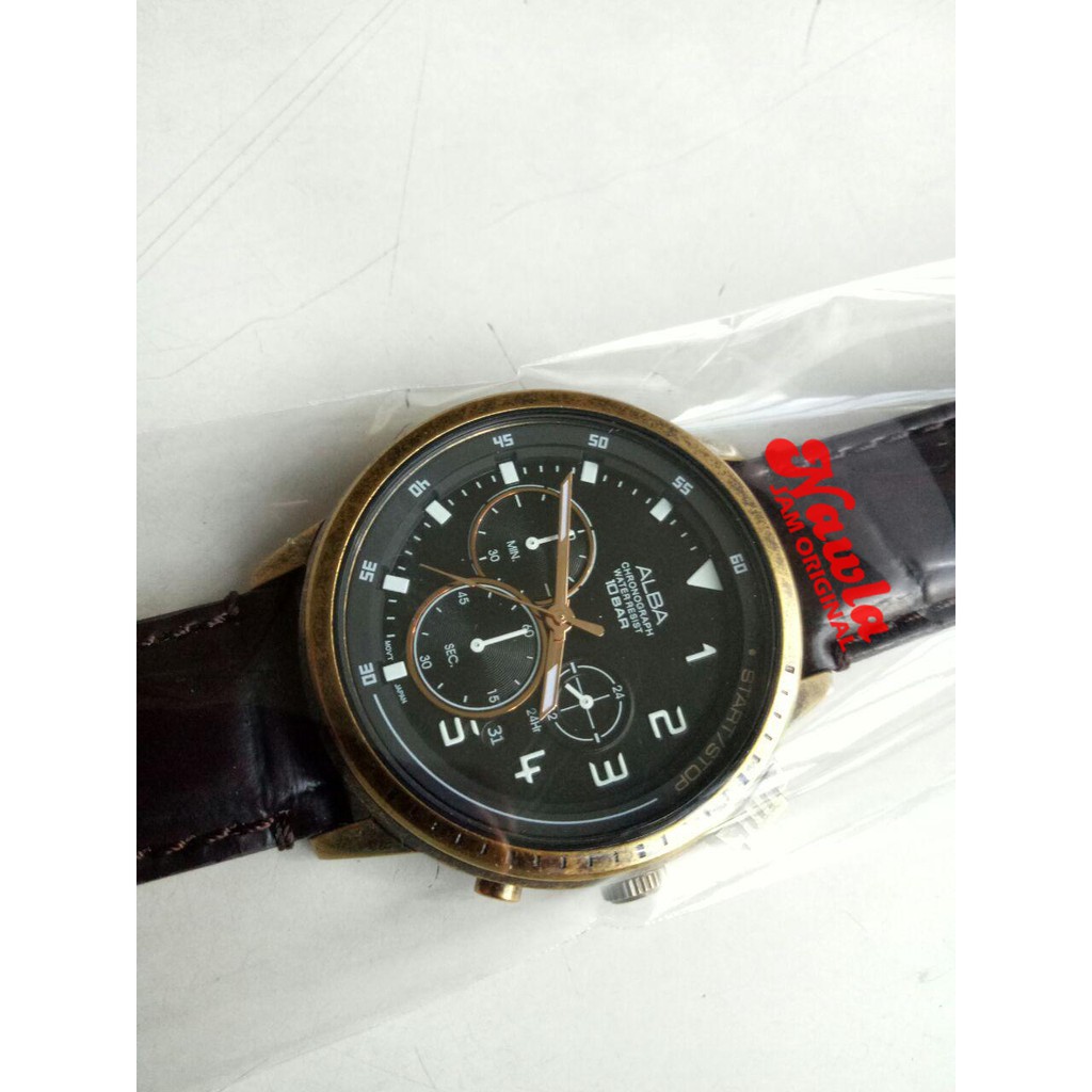 Alba Quartz AT3G40X1 Chronograph Brown Leather - Jam Tangan Pria AT3G40