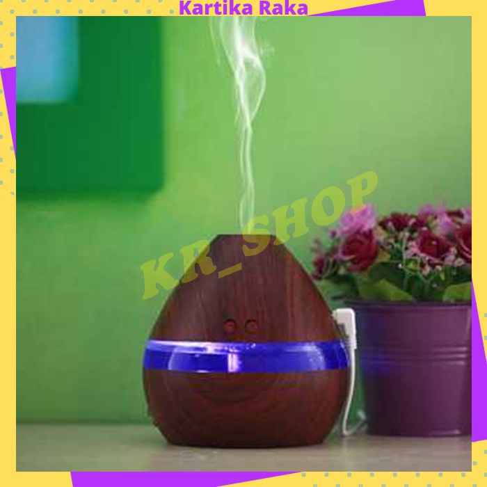 KR Difuser Diffuser Aromatherapy Aromaterapi Aroma Terapi Air Humidifier LED Wood Grain 300ML