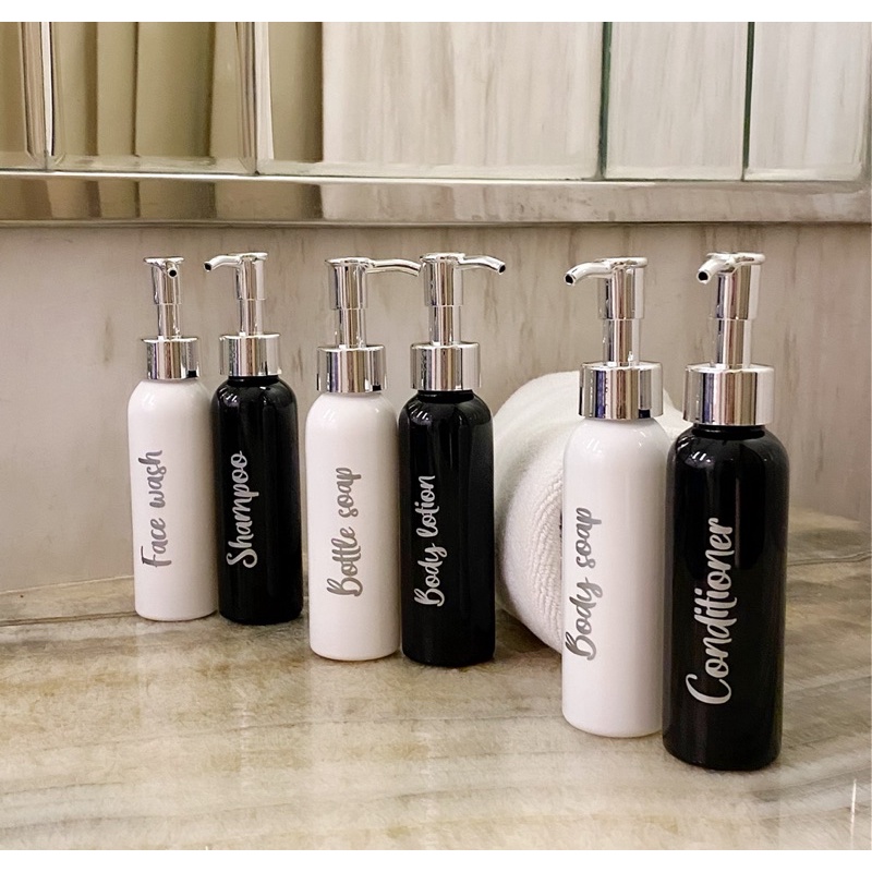 Botol 100ml HITAM/PUTIH TRAVEL SIZE silver kecil  LUXURY. aesthetic bottle refill tempat sabun cair pump estetik