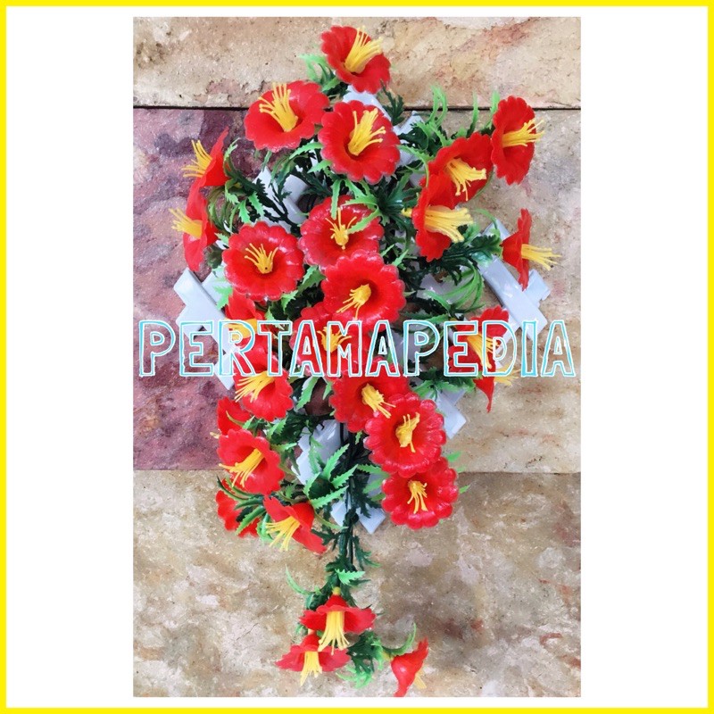 C5 BUNGA TEROMPET PLASTIK/Bunga Artificial/Bunga Dekorasi/Bunga Hiasan/Bunga Dinding/Bunga Pajangan-Merah