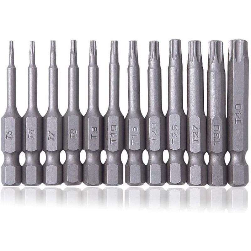 12PCS Mata Obeng Torx/Mata Obeng Bintang/Hex Shank T5-T40 5cm Untuk Alat Pertukangan Bits