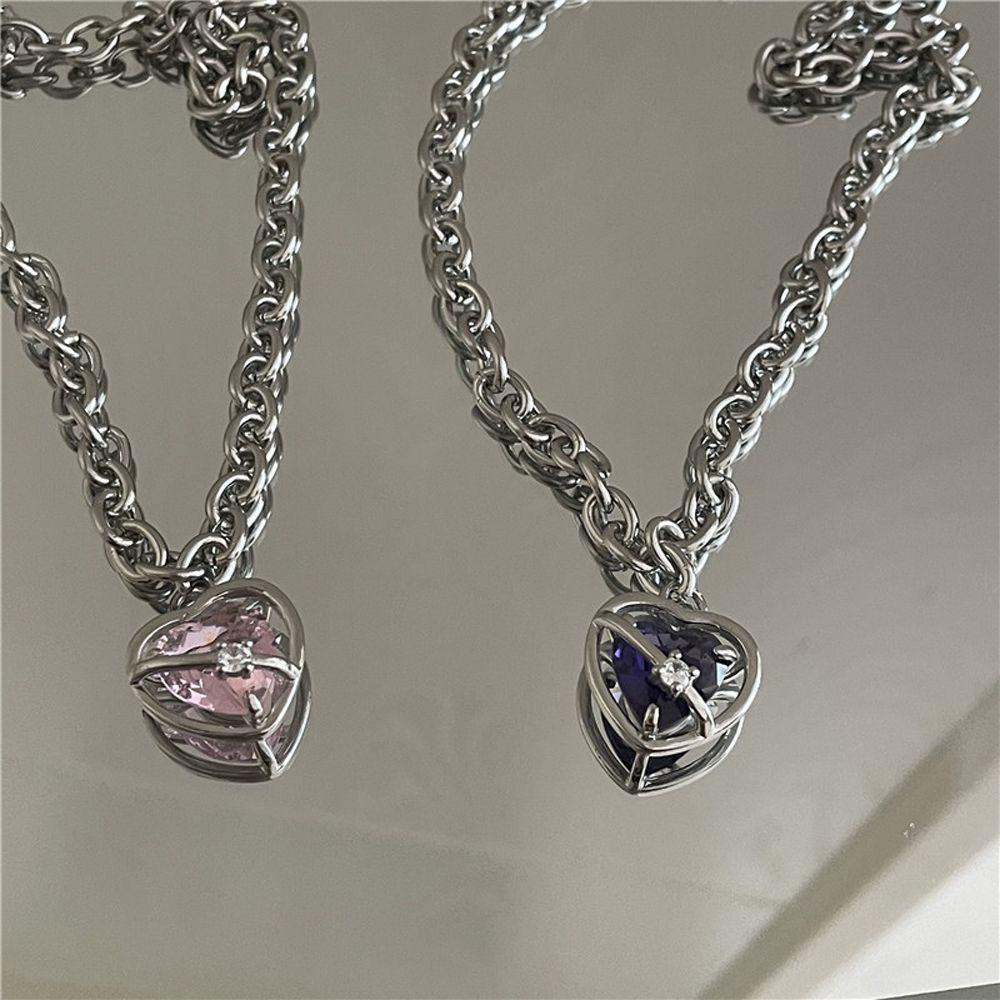 Mxbeauty Cinta Kalung Kristal Kreatif Gadis Keren Hadiah Rantai Y2K Anti Karat Gaya Korea Necklace
