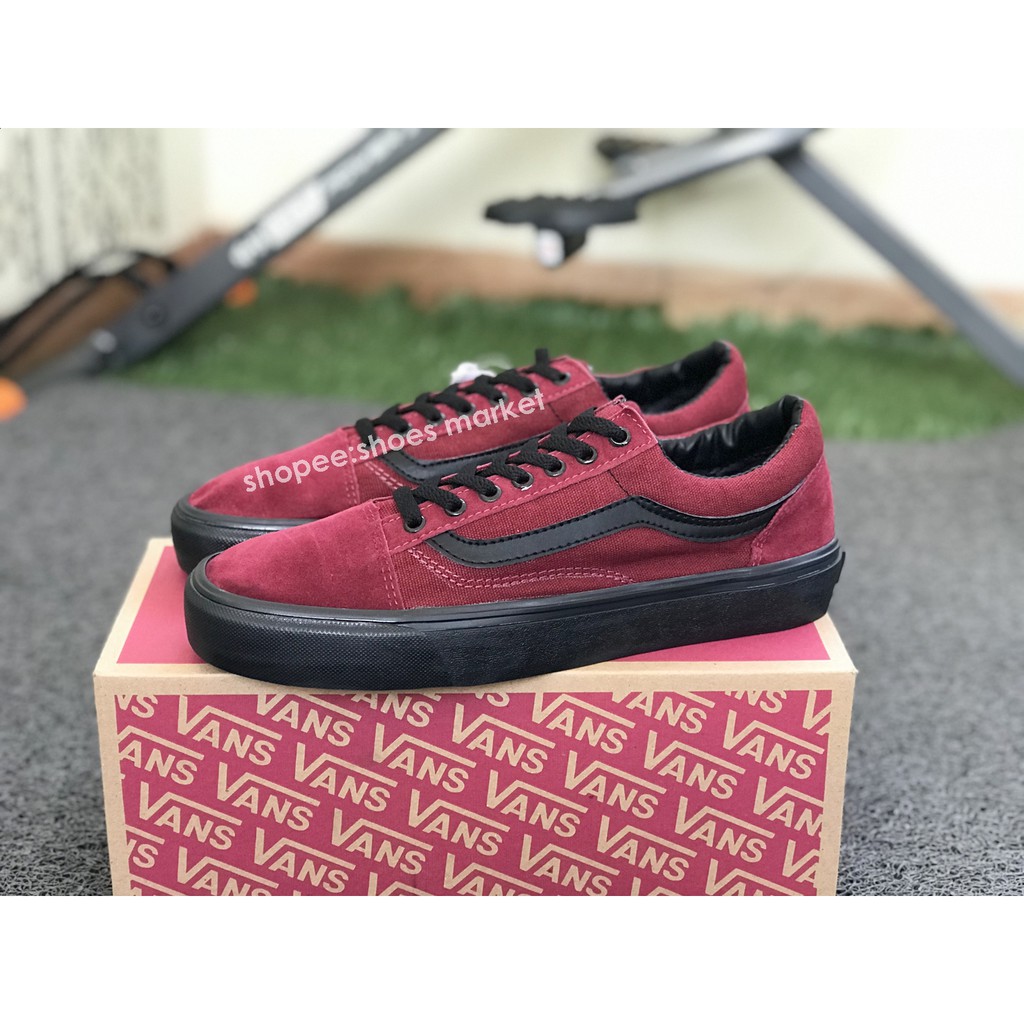 VANS OLDSKOOL MAROON BLACK SOL HITAM SNEAKERS PRIA