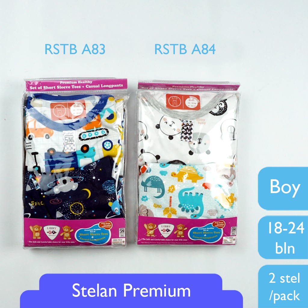 LIBBY Stelan Short Slevee Tees dan Casual Longpants 18 - 24 bulan BOY (1 pack) RANDOM-2