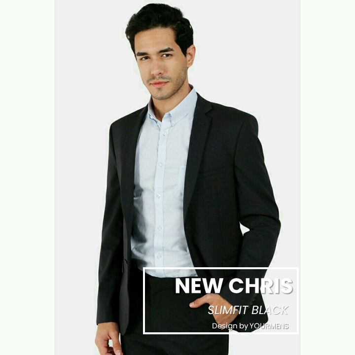 BLAZER COWOK HITAM NEW CHRIS SLIMFIT BAHAN HIGH TWIST - BLAZER NIKAH WISUDA