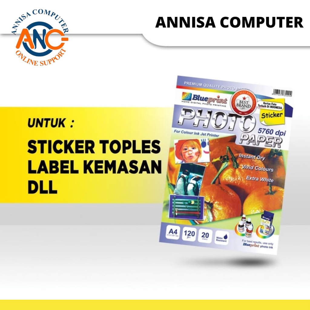 

Kertas Stiker Glossy / Sticker Glossy Photo Paper BLUEPRINT A4 120 gsm