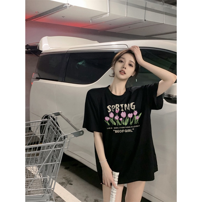 XIAOZHAINV Korean Style Tulip Pattern Printing Kaos Wanita A0019