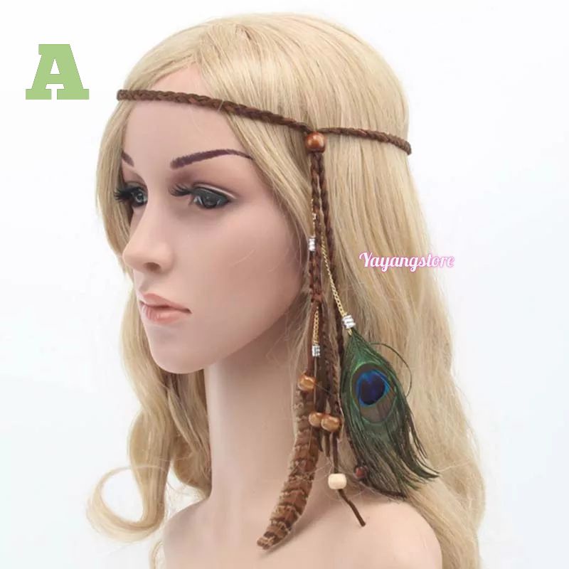 Headband Mahkota Ikat Kepala bulu indian boho bohemian