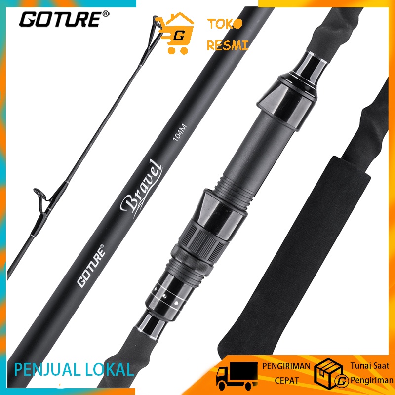Goture BRAVEL Spinning Fishing Rod 4 Bagian 30T + 40T Karbon Ultra Ringan Surf Fishing Rod 2.7m -3.6