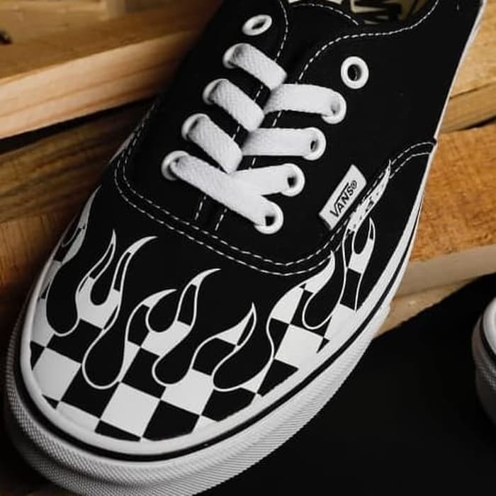 vans authentic checker flame black white