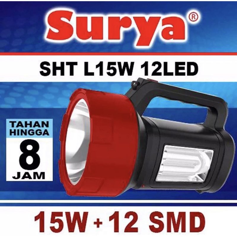 Surya Senter LED Super Terang 2in1 SHT L15W + Light SMD 12 LED Rechargeable Jarak Cahaya 1500 Meter Tahan 8 Jam