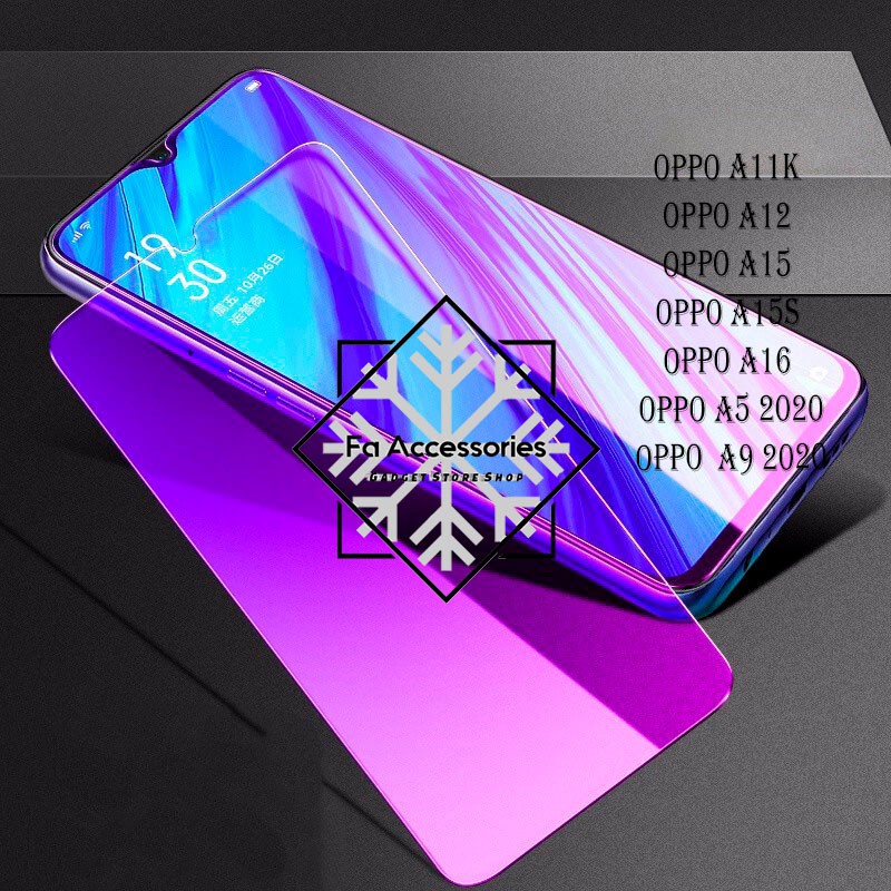 Tempered glass blue oppo a11k a12 a15 a15s a16 a16e A17 A77S e s a5 a9 2020 a95 k antiradiasi blue light screen guard