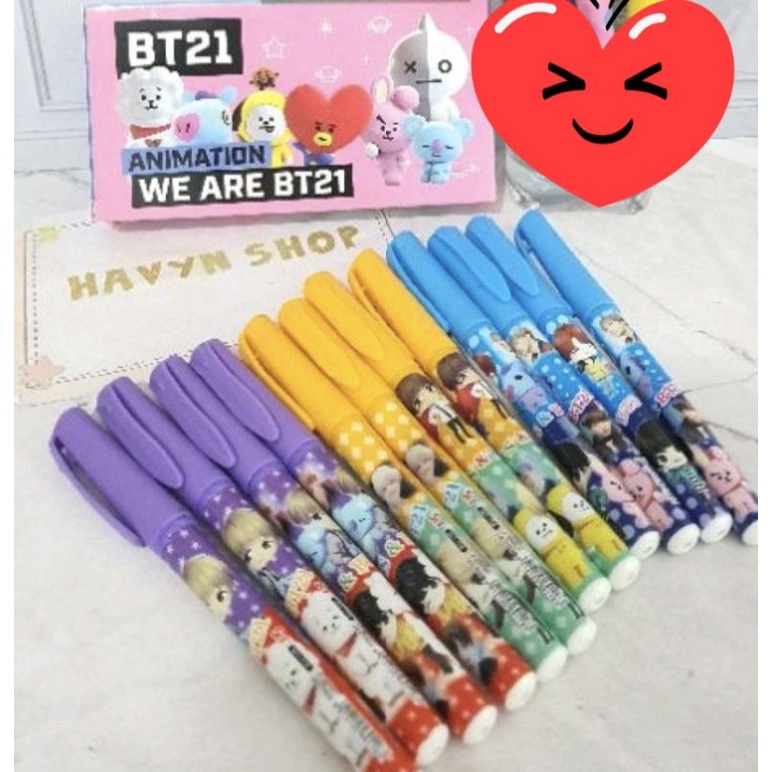 (12pc) pen gel BTS BT-21/GEL PEN BTS BT21/PEN BTS BT-21/bolpen gel BTS MURAH DUS-St-318