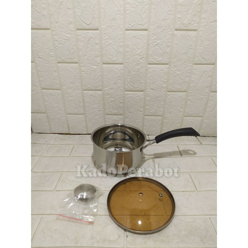 panci stainless tutup kaca - panci sayur gagang - panci milk pot 16cm