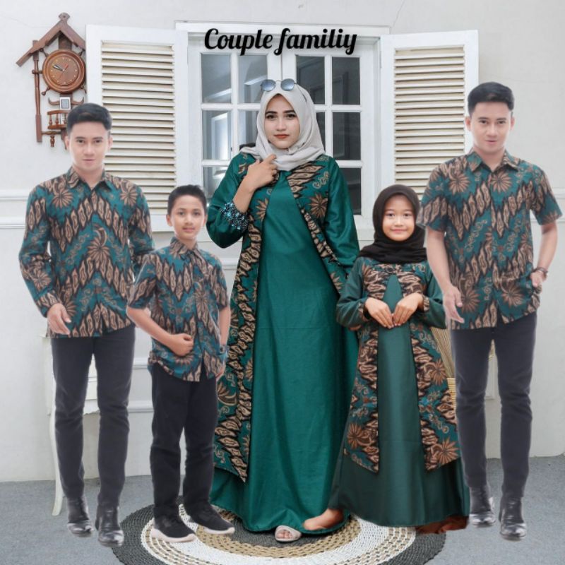COUPLE FAMILY TOYOBO KOMBINASI BATIK SARIMBIT KELUARGA GAMIS ELIZIA TOYOBO HIJAU BOTOL BATIK MEGA ME