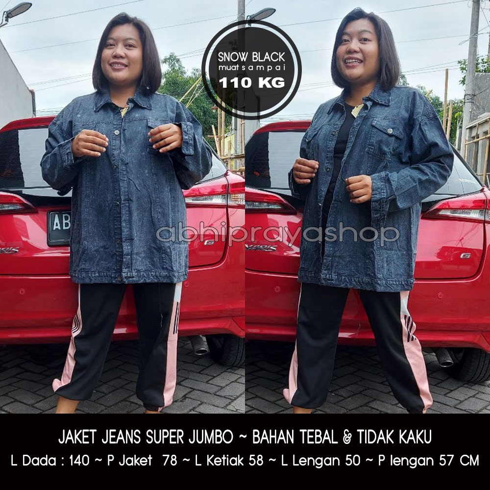 JAKET JEANS SUPER JUMBO. Jaket Jeans Wanita Oversize LD 125 & LD 140 muat BB 100 KG lebih, Jaket Wan
