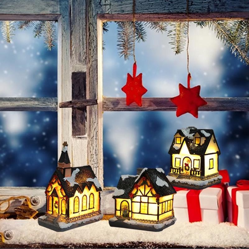 Xmas Micro-landscape House LED Luminous Resin Hut Decor  / Christmas Home Decor