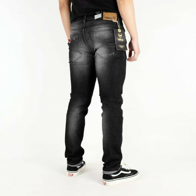 Celana Jeans Ripped/Sobek Scrub Pria/Cowok Hitam Scrub Ripped Jeans