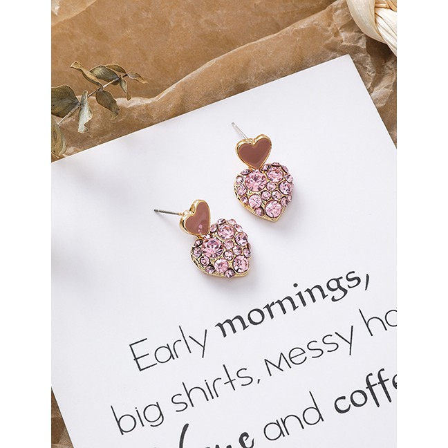 LRC Anting Tusuk Fashion Pink Dripping Love Diamond Earrings D71049