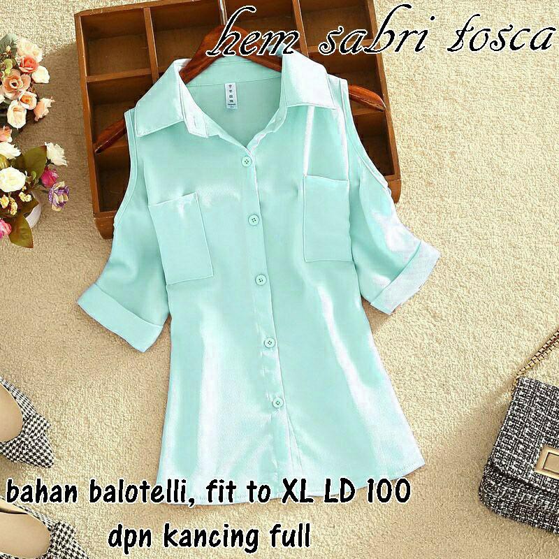 to HEM SABRIN kemeja polos babol sexy cewek gaul wanita murah lengan bolong putih pink toska kuning