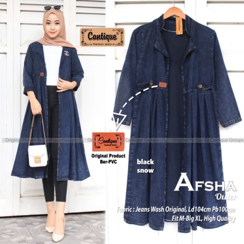 AFSHA OUTER BY CANTIQUE (BLAZER JEANS WANITA) Outer jeans muslimah modern rekomended