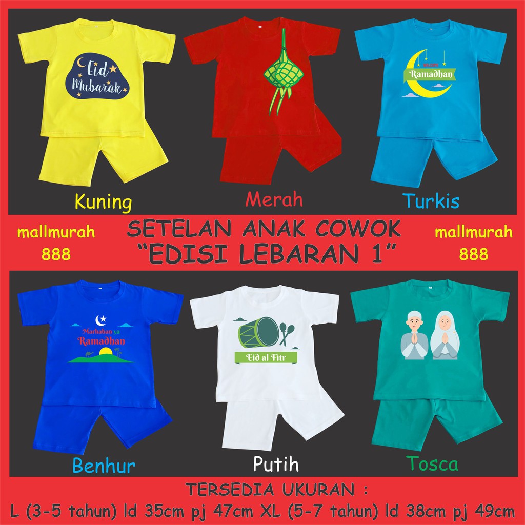 Mallmurah Setelan Idul Fitri / Baju Lebaran / Set Anak Cowok Cewek Umur 3 - 7 Tahun