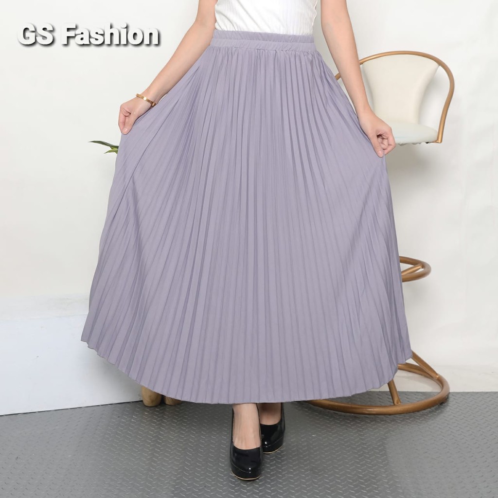 GS-ROK PLISKET PREMIUM /ROK PANJANG MUSLIM/ ROK MAYUNG BAHAN HYGET PREMIUM GRADE A-ABU MUDA/SILVER