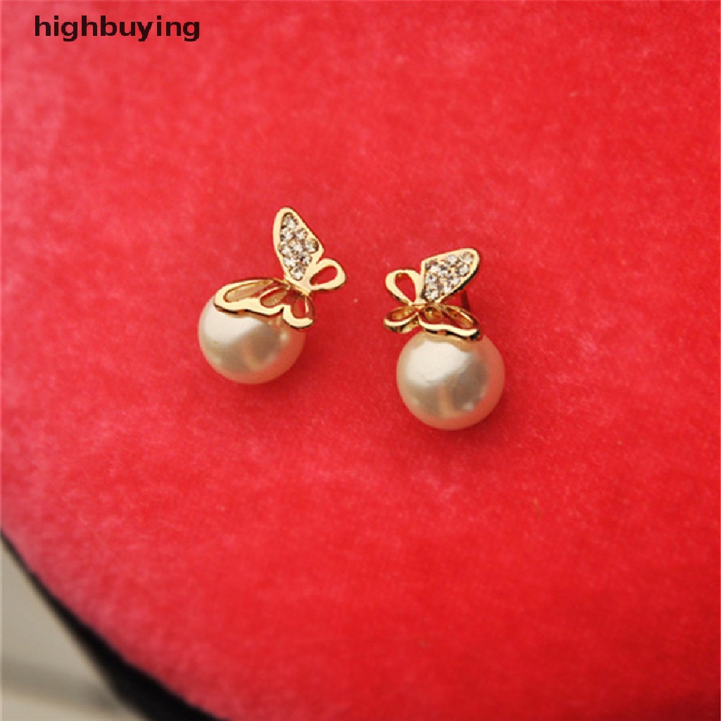 Hbid Anting Tusuk Model Kupu-Kupu Warna Emas Dengan Kristal + Mutiara Untuk Wanita