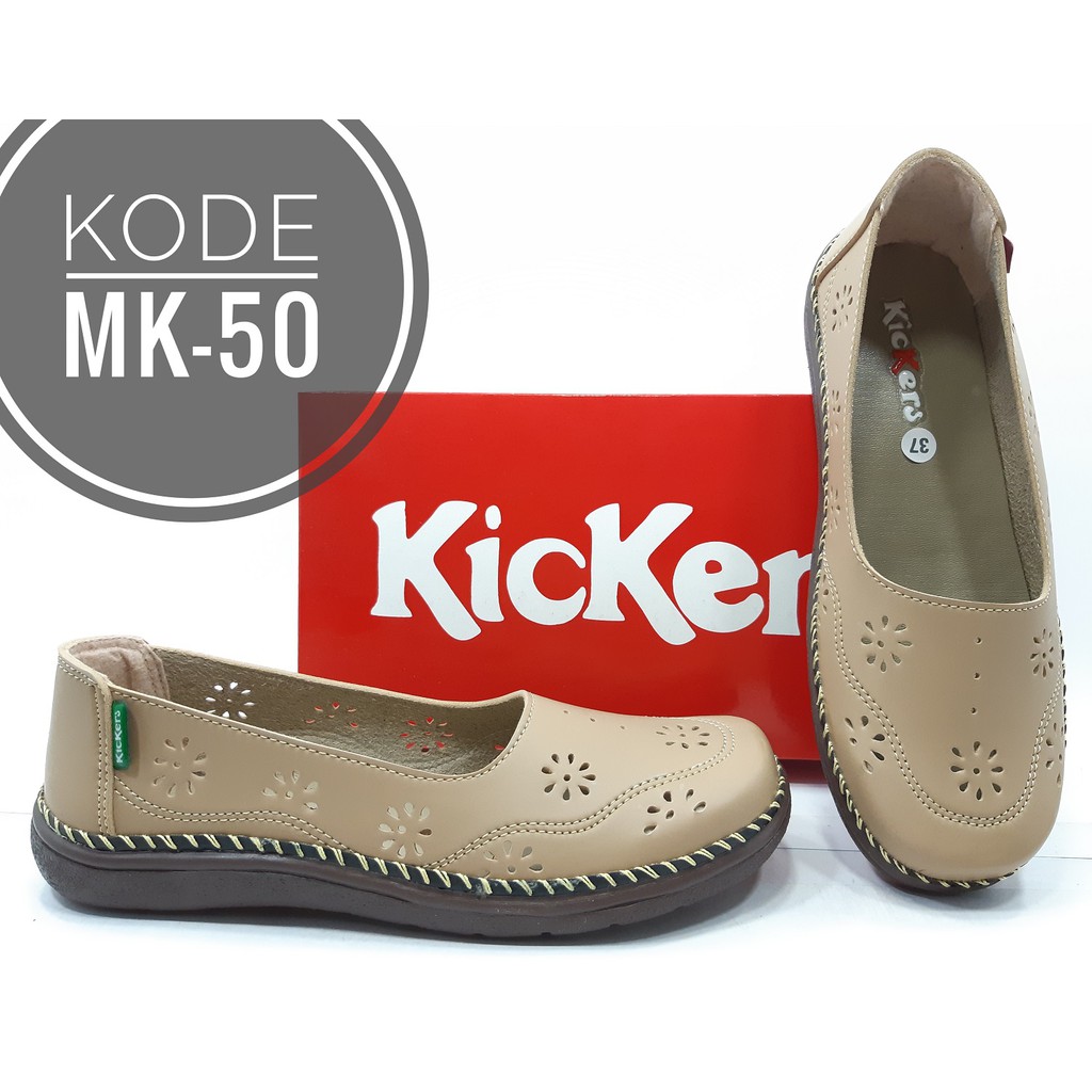 Sepatu Kickers Wanita Slip On Kode MK-50-Cream Tua (KPS)