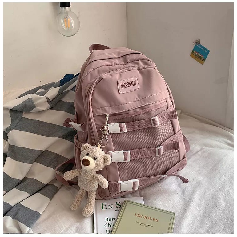 Baru Populer 2021 Ransel Korea Murah Tas Punggung Perempuan Dewasa Sederhana Backpack Laptop Komputer Ringan Kuliah Kerja Sekolah Back Pack Wanita Remaja Pria Gendong Cewek Cowok Kasual Model Kekinian-Pink