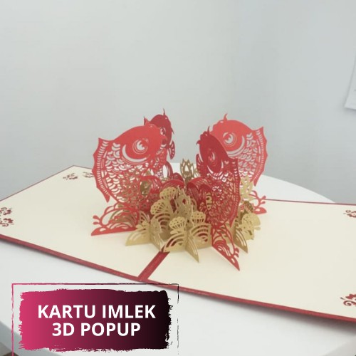 KARTU IMLEK 3D POP UP CHINESE NEW YEAR KOI TIMBUL CHRISTMAS CARD GREETING CARD KARTU UCAPAN UNIK