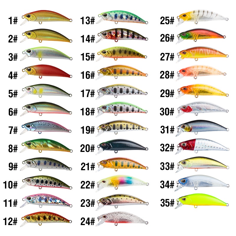 Umpan Pancing Ikan Minnow 3D 35 Warna 5g / 5cm Bahan Plastik Dengan 2 Kail