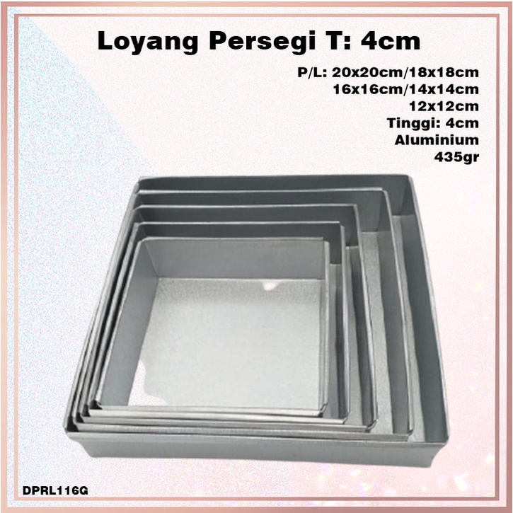 [Set 5pcs] Loyang Kue/Brownies Persegi Oven Aluminium T:4cm